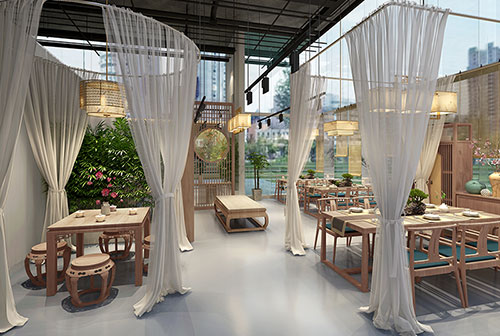喀什200平禅意中式风格奶茶咖啡店装修设计效果图