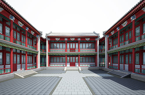 喀什北京四合院设计古建筑鸟瞰图展示